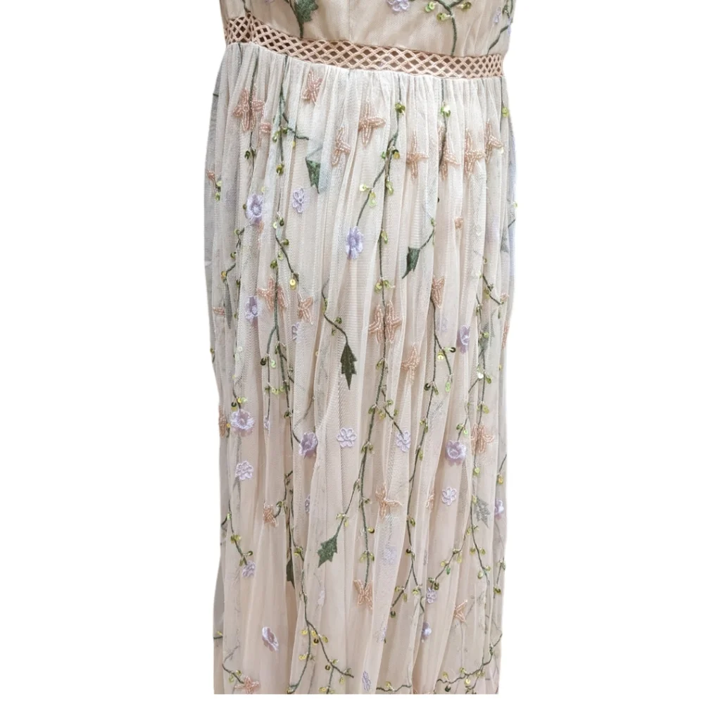 ASOS DESIGN pretty embroidered floral and sequin mesh maxi dress Size 12 - Picture 12 of 14